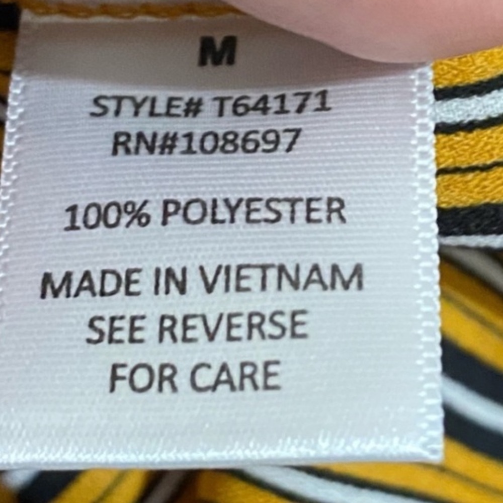 Daisy May mustard yellow and black vertical striped cropped front tie blouse - Picture 6 of 7